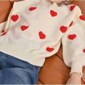 NEW MOLLY BRACKEN textured heart knitted sweater in beige